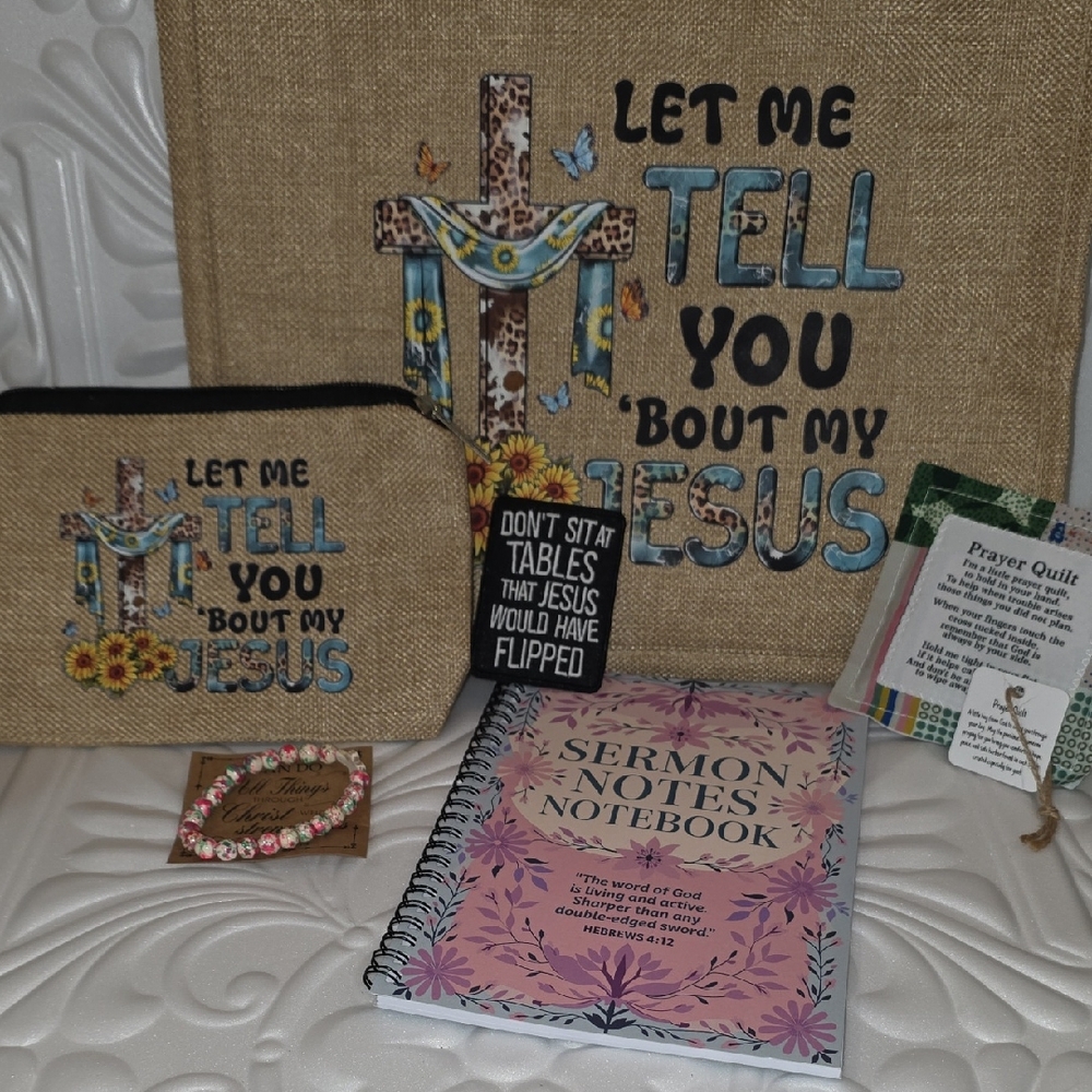Faith Based Christian Womens Gift Bag Cross Decor Set with Notebook
